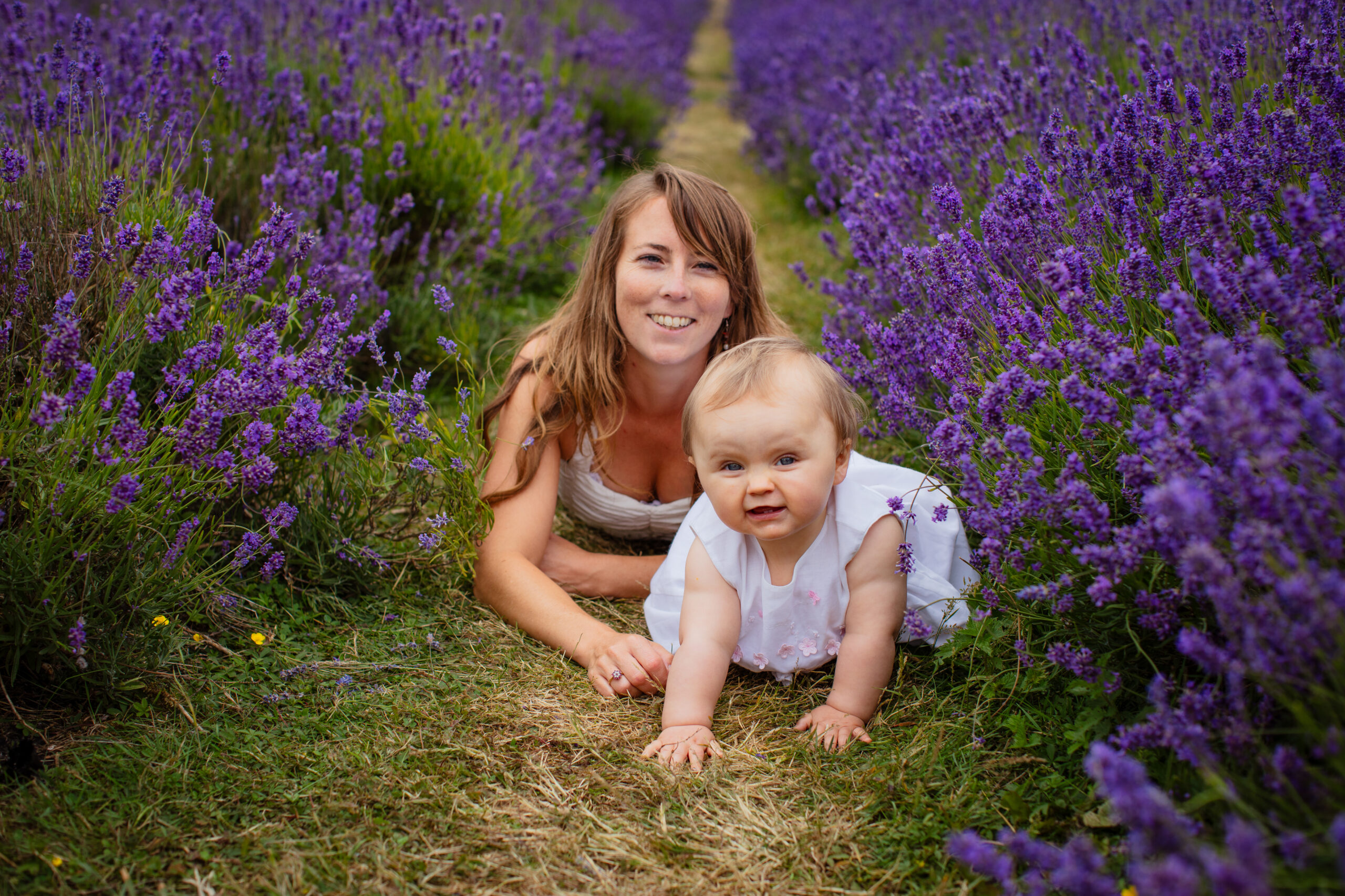 Baby and Auntie in a Lavender field photographed by Seaford photographer in East Sussex 